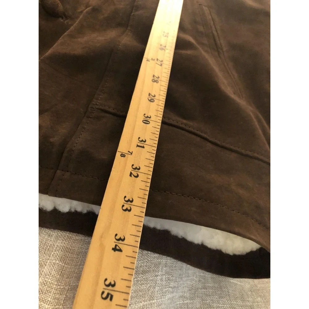 Atlantic Beach Coat Mens Large Brown Suede Leather Sherpa Lined‎ Button Front